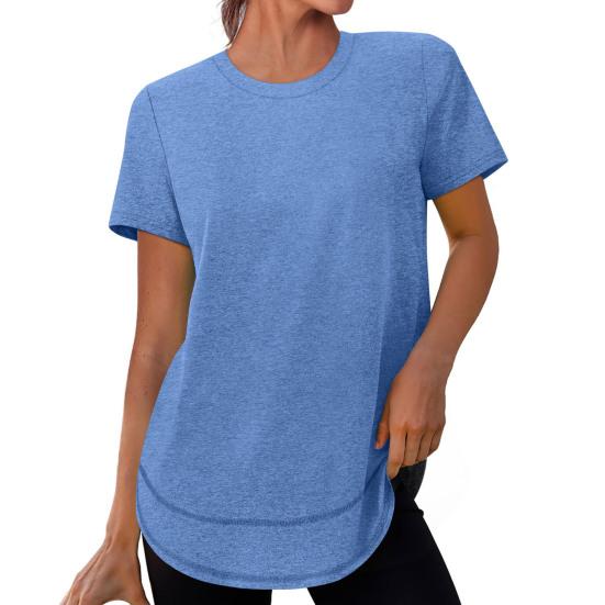 Women Tops Round Neck Short Sleeve Loose Fit Tee Shirt Pure Color Soft Breathable Fabric Summer Tops Casual Sporty Wear