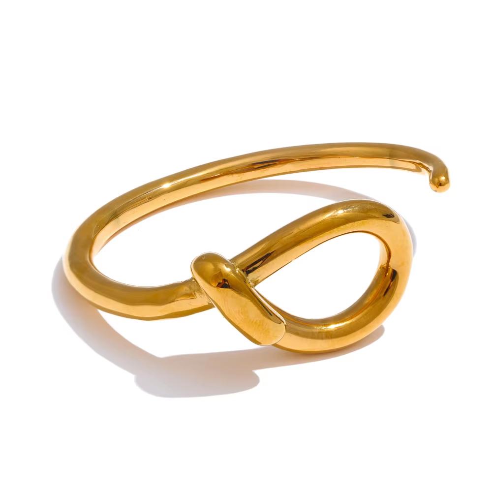 

Yhpup Stainless Steel Layered Heart Knot Cuff Bracelet Bangle 18K Golden Plated Fashion Statement Wrist Jewelry Gift