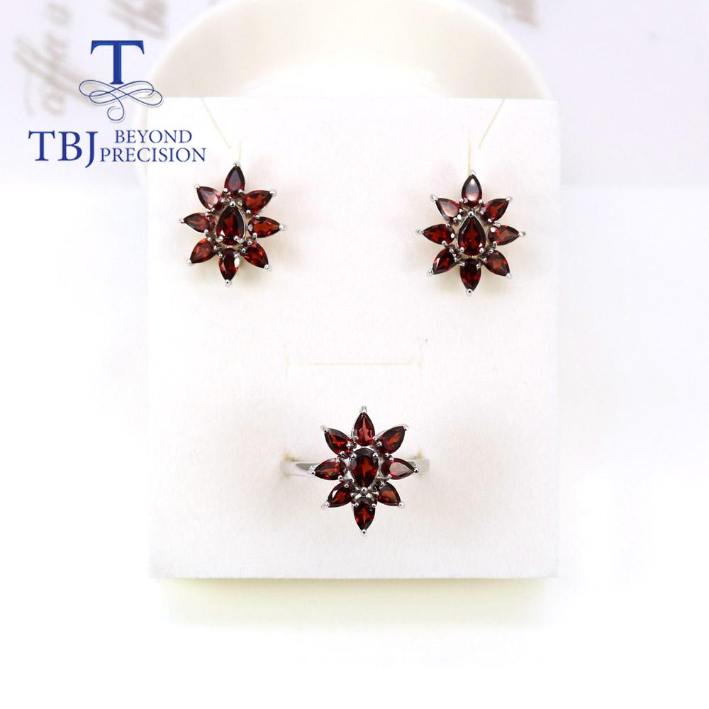 Bolaijewelry New Natural  garnet ring earrings Jewelry Set Simple fashion 925 sterling silver fine jewelry for women
