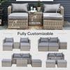 5 Piece Rattan Garden Furniture Set W/ 10cm Thick Cushions, Aluminium Frame Wicker Outdoor Balcony Sofa Set with Corner Armchairs, Ottomans