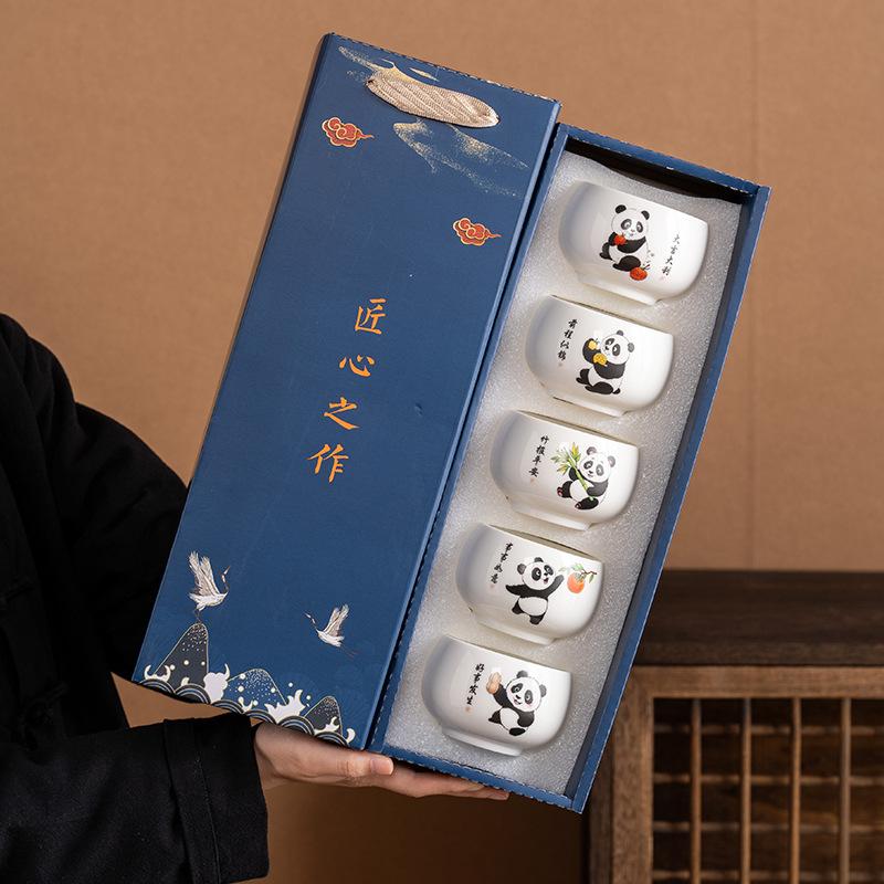 Guochao Panda Suet Jade Porcelain Master Tea Teacup Teacher Holiday Opening Business Commemorative Gift Box Gifts