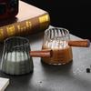90ml/120ml/180ml/Wooden Handle Glass Espresso Measuring Cup Horizontal Stripes High Temperature Heat Resistant Glass Milk Jug