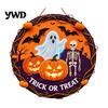 Farmhouse Door Hanger Vintage Wooden Halloween Welcome Hanger, Pumpkin Ghost Skull Witch Wall Indoor Hanging Sign, Decor for Front Porch Decoration