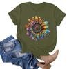 Sunflower Ladies Cute Print Short Sleeve Round Neck Front Shoulder Vintage Short Sleeve Summer Loose Shirt Top