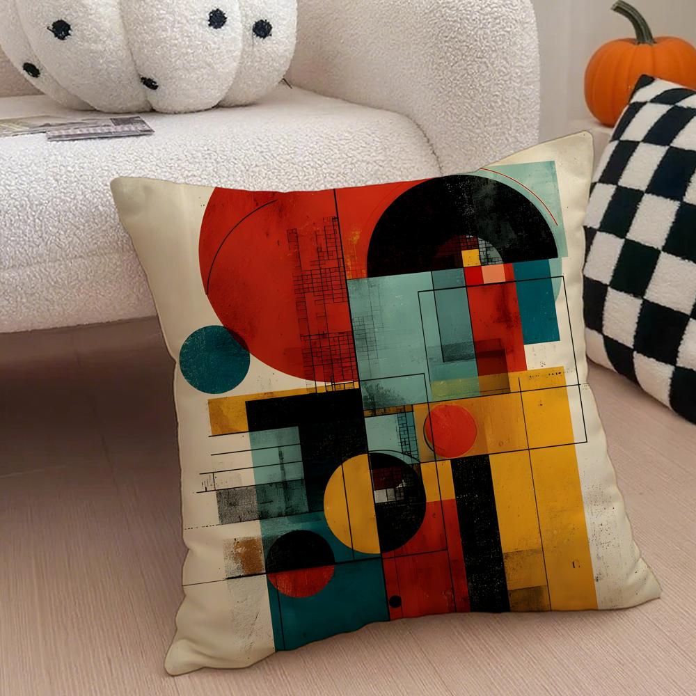 Abstract Color Blocks Pillow Minimalist Art Cushion Cover Throw Pillow Cover Hidden Button Durable Polyester Chair Cushion