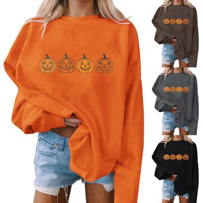 Women's Casual Fashion Halloween Print Long Sleeve O-Neck Pullover Top