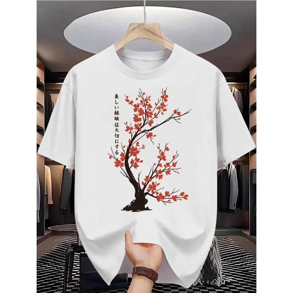 Kirschgrafik Druck T-Shirts Herren Baumwoll-T-Shirt Unisex Kurzarm-T-Shirt Oberteile Übergroße T-Shirts Sommerkleidung