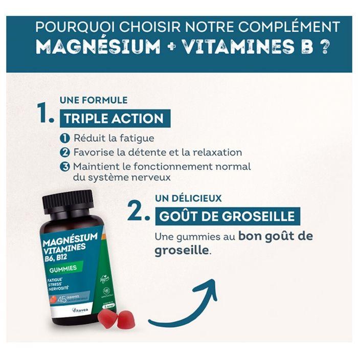 Vitavea Magnesium Vitamine B6, B12 Müdigkeit Stress Ab 3 Jahren 45 Gummibärchen
