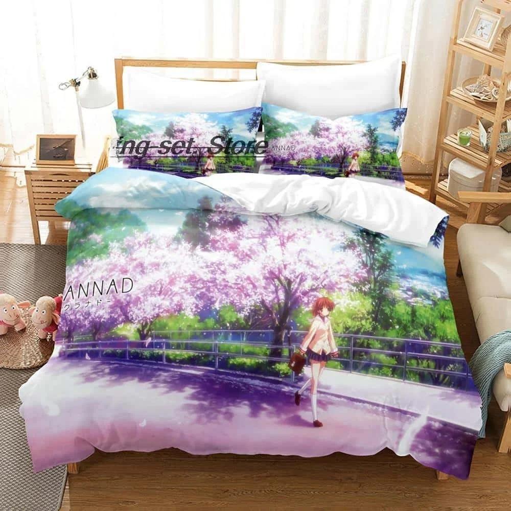 Nytt 3D-tryck Anime Sänglakan Set Clannad Sängkläder Set Enkelsäng Tvilling Full Queen King Size Sängset Vuxen Barn Sovrum Påslakanset