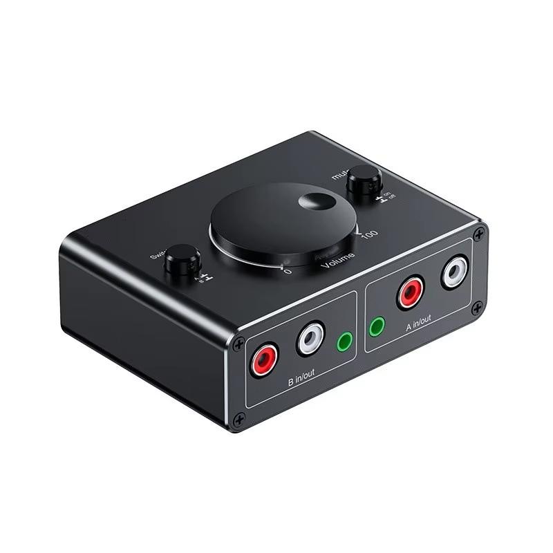 2 Way 3.5mm RCA Stereo Audio Switcher 2 in 1 Out/1 in 2 Out RCA Stereo Audio Switch with Mute Button Bi-Directional Audio Splitter