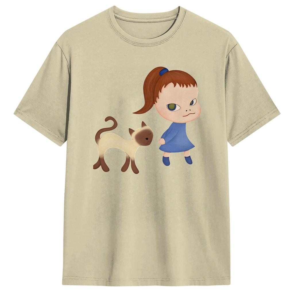Aesthetic Yoshitomos Nara TShirt Unisexs Round Neck Short Sleeve Tops I Dont Want to Grow up Painting Cotton Summer Tops Shirts