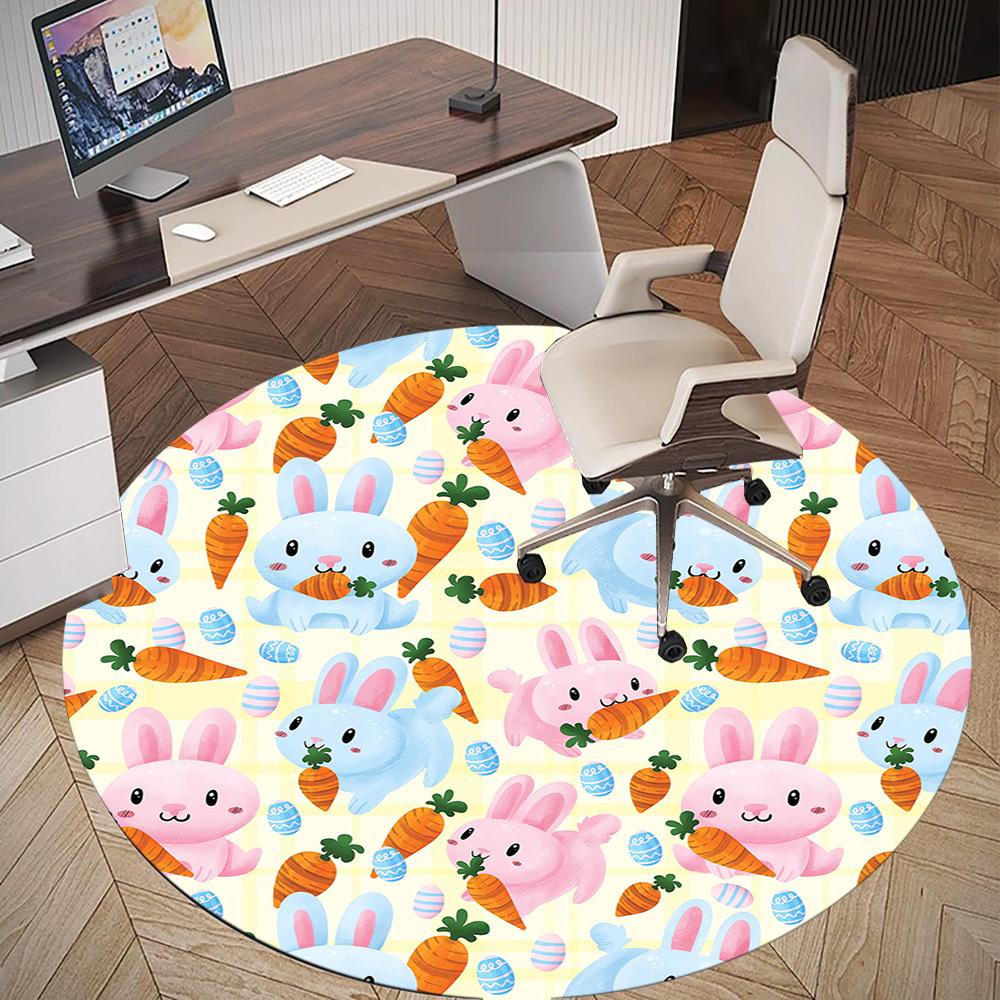 1pc Easter Bunny Round Chair Mat Area Rug - Non-Slip, Floor Mat for Office, Bedroom, and Indoor Decor -1002177