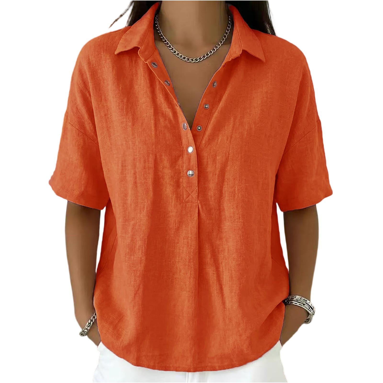 

Women s Fashionable Loose-Fit Short-Sleeve Casual Shirt With Half-Zip XL шафрановий