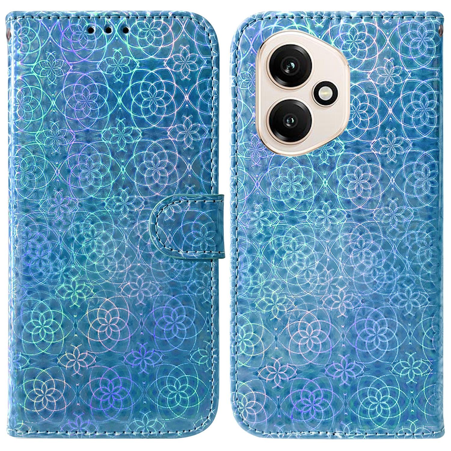 

For Honor 400 5G (Global) Stand Case Dazzling Flower Leather Phone Cover with Wrist Strap E