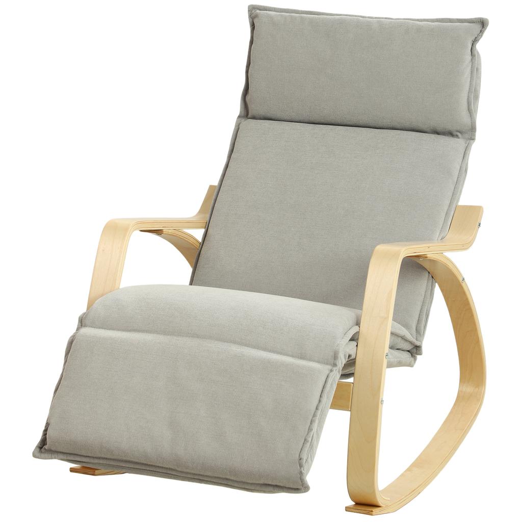 Light Gray Rocking Chair with Adjustable Footrest in 5 Positions