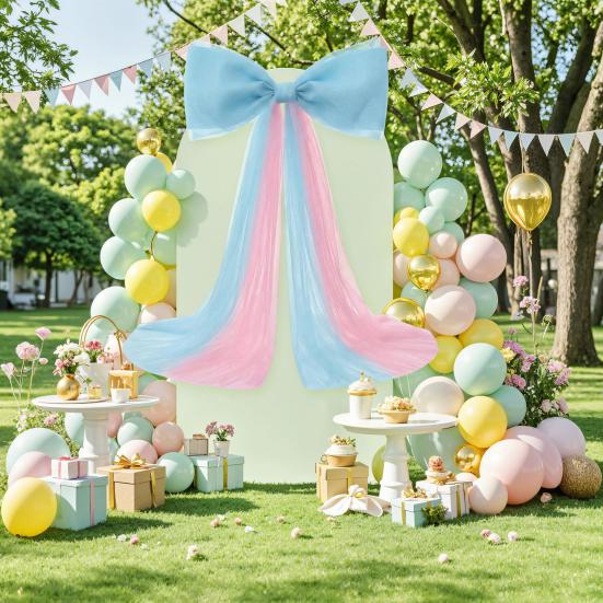 Giant Bow Decoration 39x59 Inch Large Tulle Ribbon Bow Knot for Party Wedding Birthday Wall Door Hanging Ornament Shower Decor & Gift Wrapping