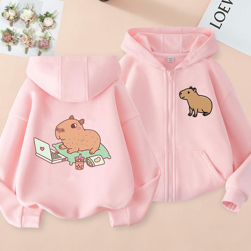 Zip Up Hoodie Kawaii Kids Capybara Children's Hoodie Zipper Children Capibara Sweatshirt Manga Clothes Kid Girl Boy Top Hoody