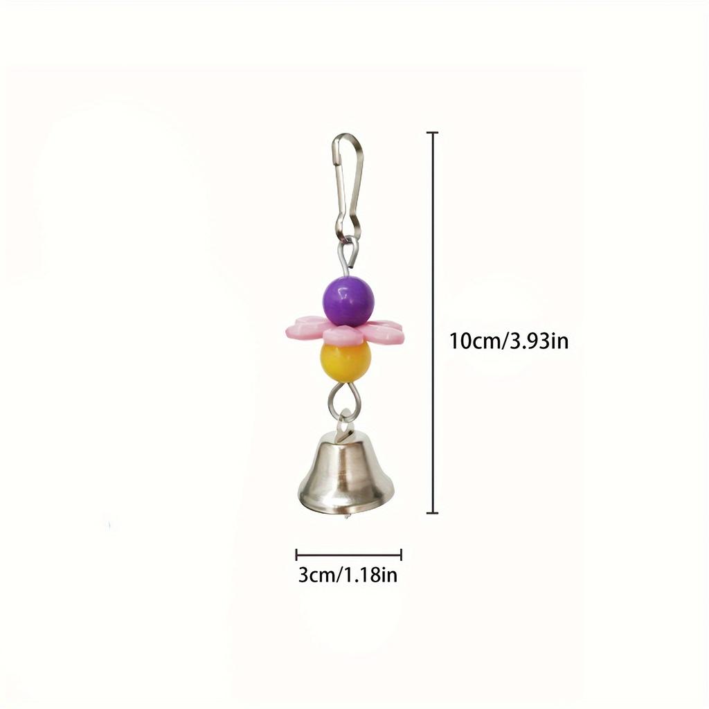 Parrot Chew Toy, Bell Pendant Colorful Round Bead Flower String for Birdcage Accessories