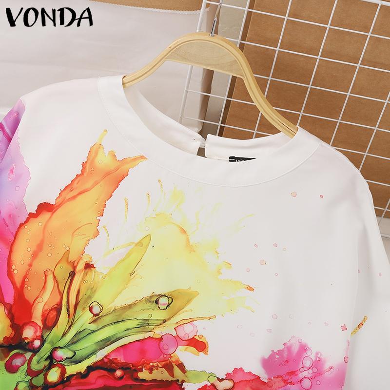 VONDA Women Fashion Round Neck 3/4 Sleeves Floral Print Blouses