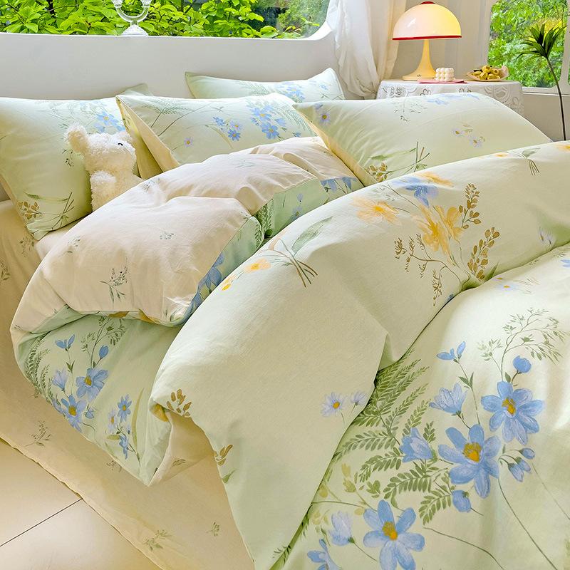 Vierteiliges Set aus reinem Baumwollbett, Baumwollbettwäsche, Bettbezug, Bettlaken, dreiteiliges Schlafsaalset