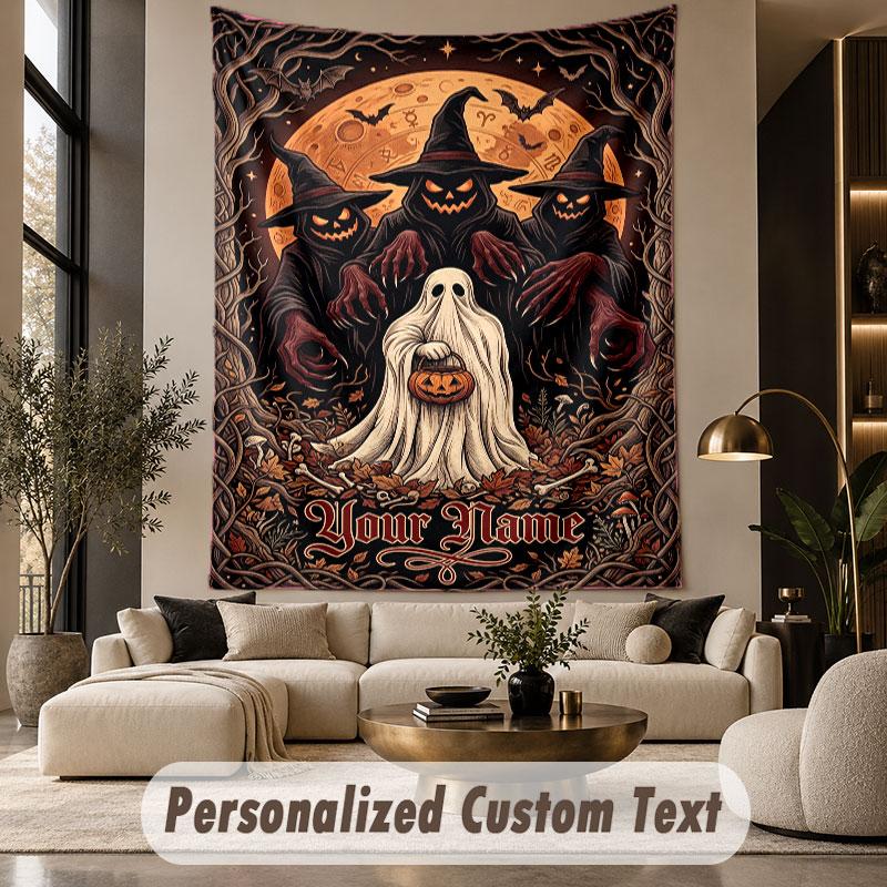 Halloween (40) Theme Personalized Tapestry Custom Name Text Wall Hanging Tapestry Home Background Decoration