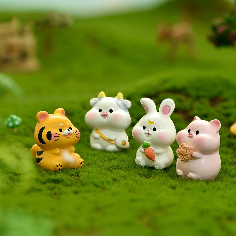Cartoon Zodiac Color 3D Resin Doll Crafts Chinese Style Micro Landscape Bonsai Keychain Handbag Pendant Gift For Women