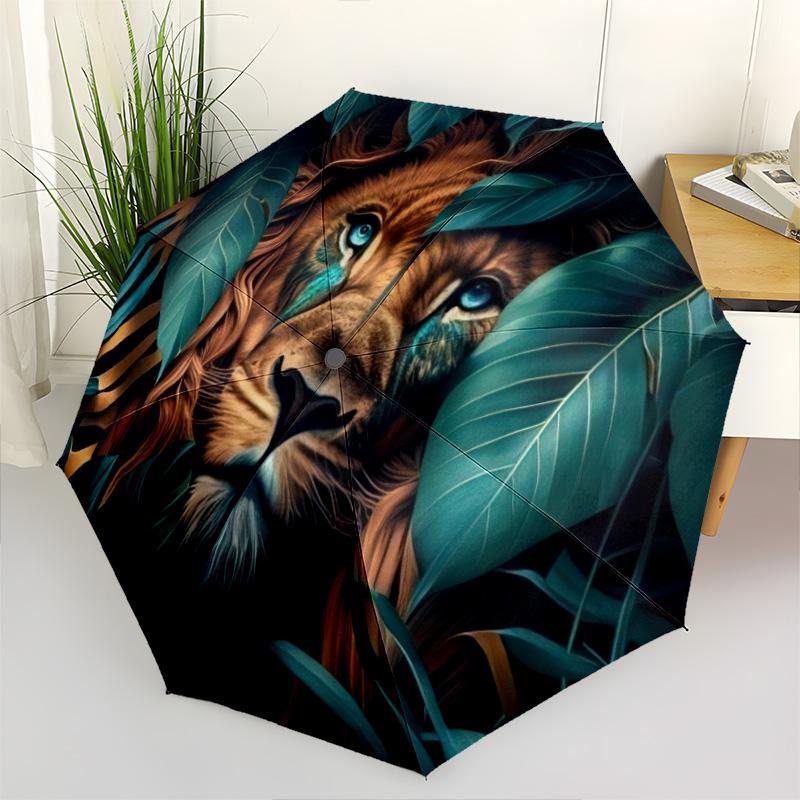 1pc lion Umbrella Portable Folding Umbrella Iron Frame Hole Bone Structure Outdoor Home Umbrella