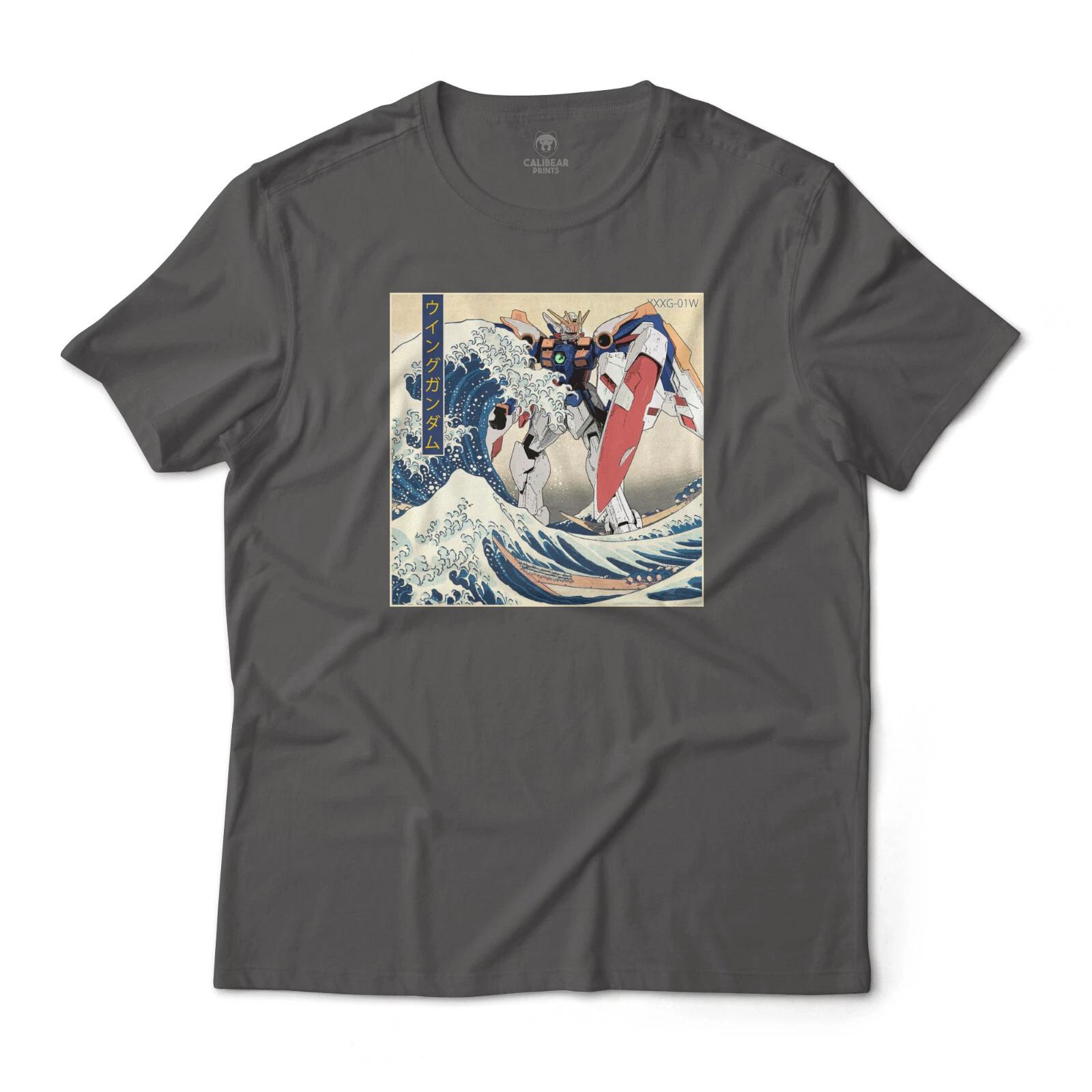 Gundam Wing in the Great Wave off Kanagawa Anime Graphic Art Cotton Tee Unisex 4XL