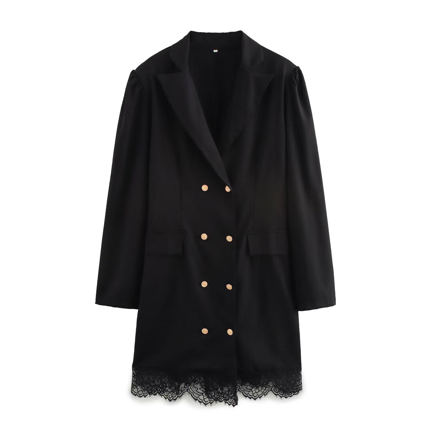 

Весна 2025 Женское платье-костюм большого размера с кружевной отделкой и двубортной застежкой XL