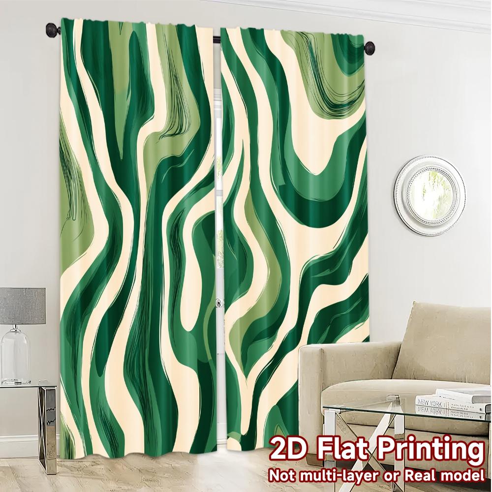Set Of 2 Flat Printing Jit Curtains Without Rod Green Waves Chic Curtain Yarn Decorations Inside Decorative Made Polyester