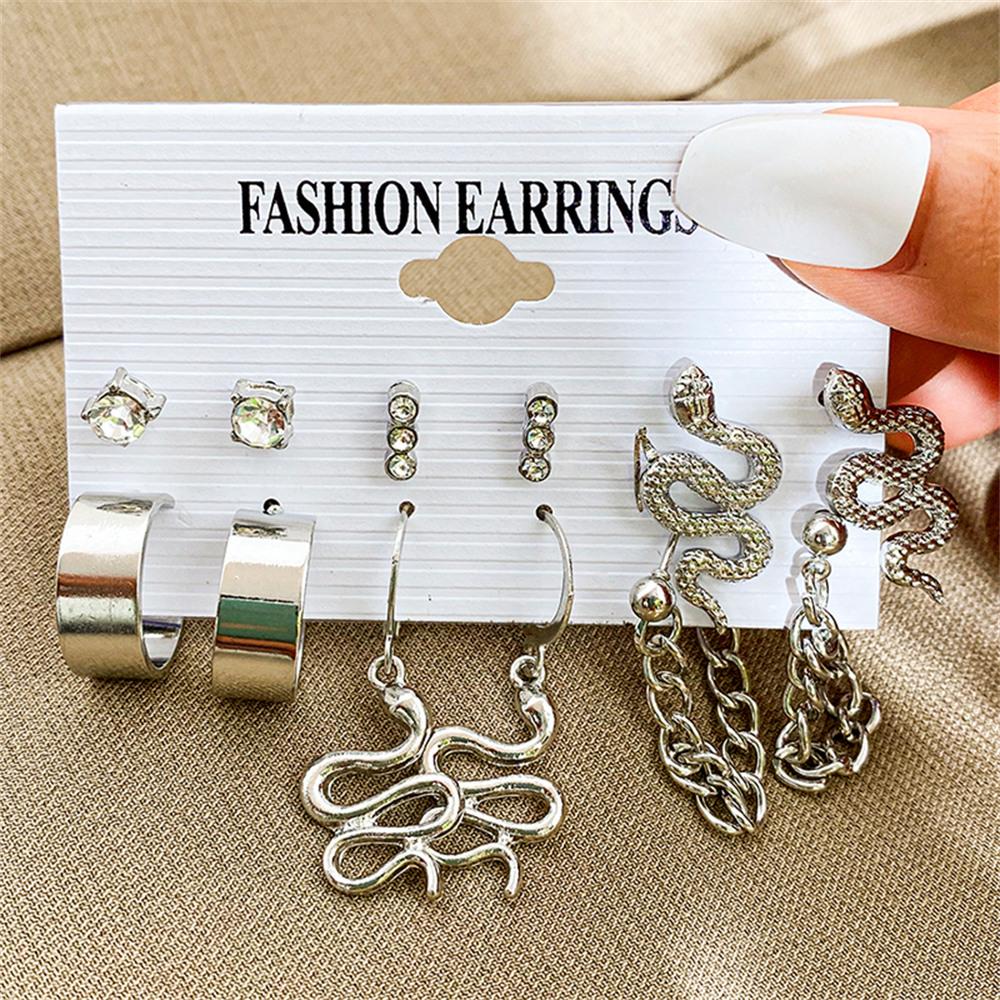 Vintage Heart Butterfly Snake Earrings for Women Goth Darken Punk Skull Retro Silver Color Metal Earring Set Jewelry Accessories