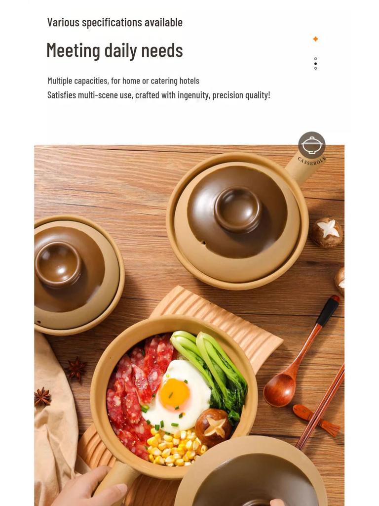 Unglazed, High-temperature, Single-handle Clay Pot for Claypot Rice; Dry-heat Resistant, Perfect for Home or Commercial Use.