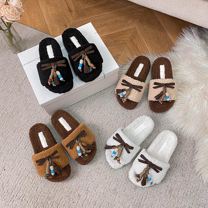 Home cotton slippers women's winter 20254 new Haiqing home plush indoor home flat bottom non-slip fluff mop