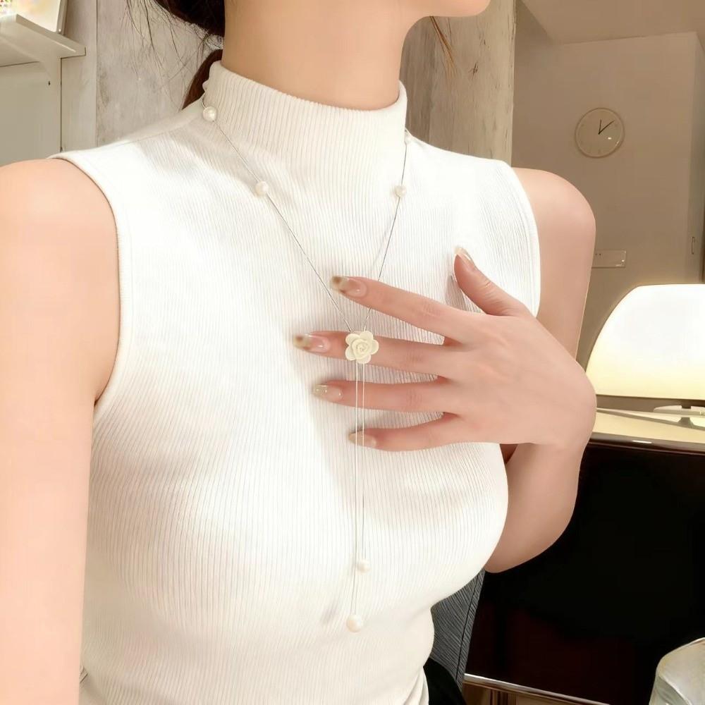 Metal Chain Butterfly Necklace Flower Tassel Collarbone Chain Simple Pearl Choker  Gift