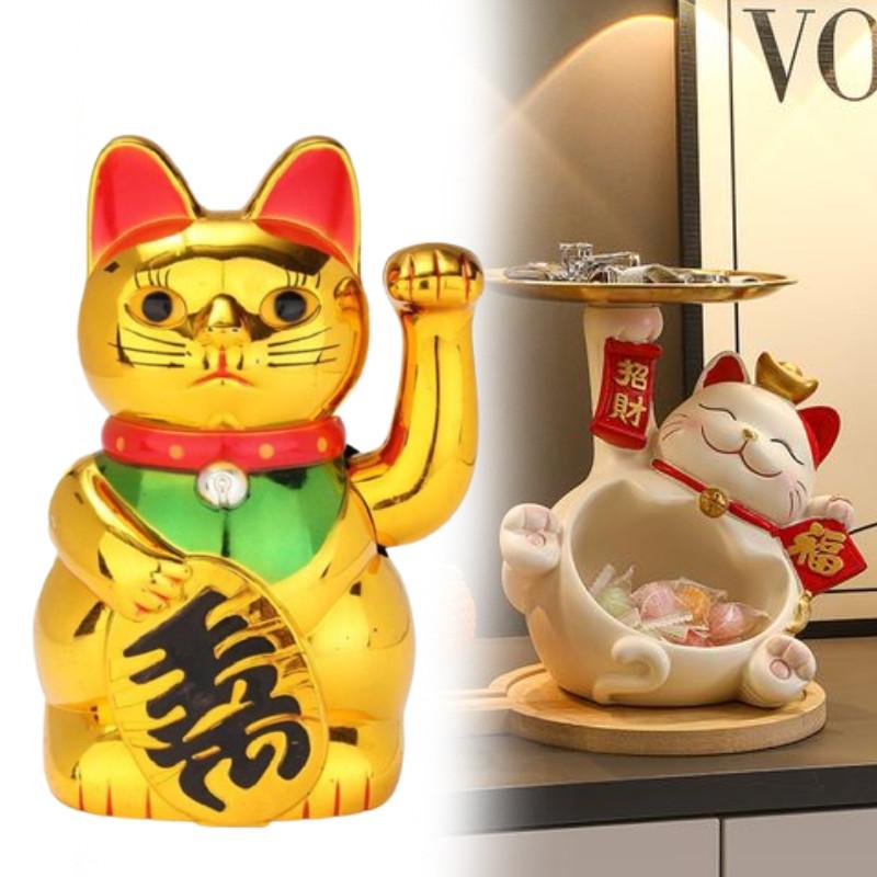 Chinese Lucky Wealth Waving Cat Home Decor Welcome Sculpture Statue Car Ornament