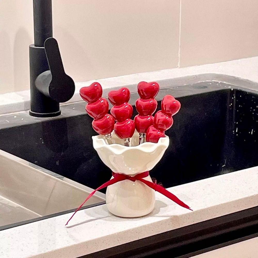 Bouquet Shape Dessert Forks with Storage Jar Creative Fruit Receipt Jar  for Tasting Salad