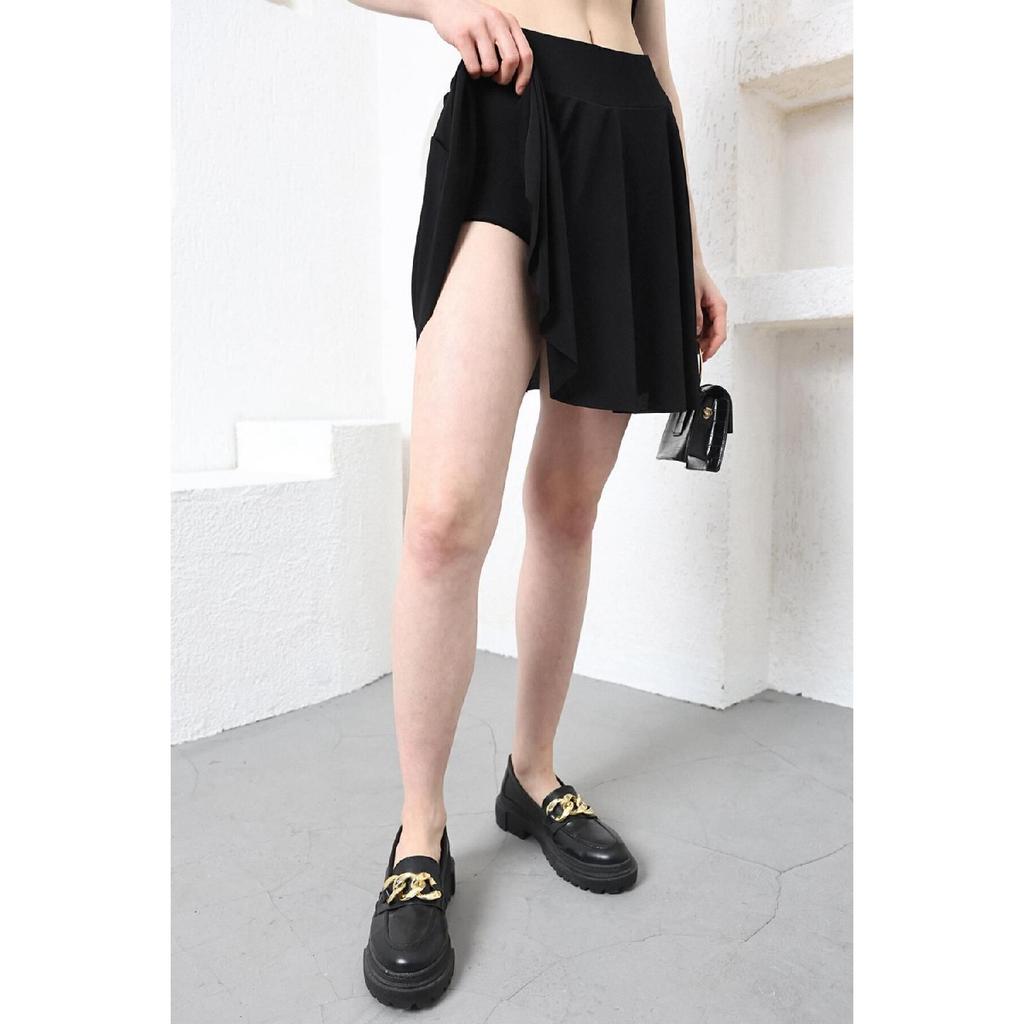 Fusta Neagră Evazată De Damă Cu Pantaloni Scurt Evazați Flexibili