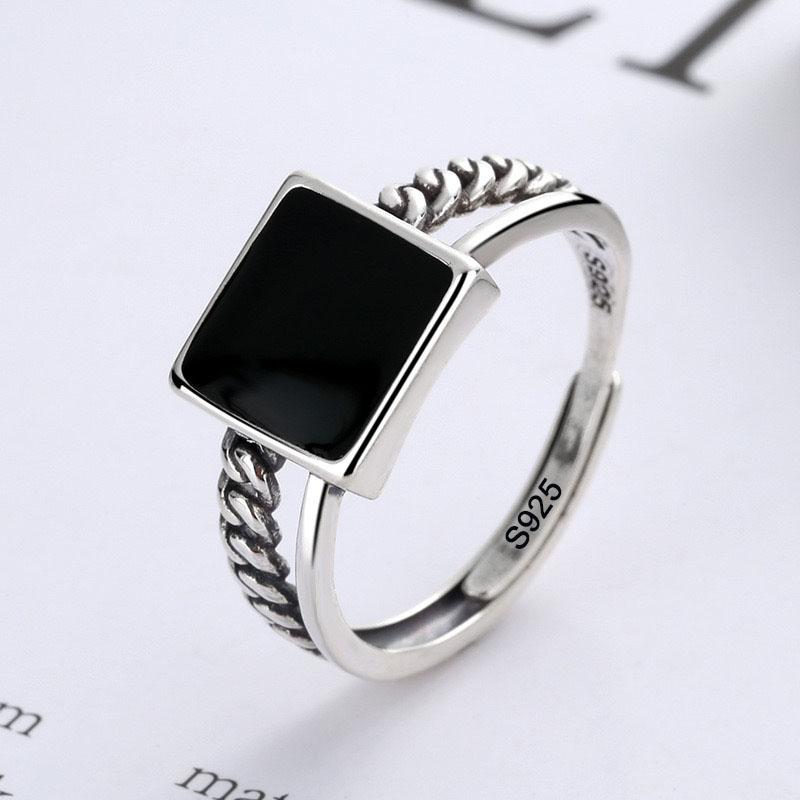 Xiaomi 925 Sterling Silver Rings for Women Couple Minimalist Handmade Simple Wide Square Black Ring Fine Jewelry Gift Prevent Allergy