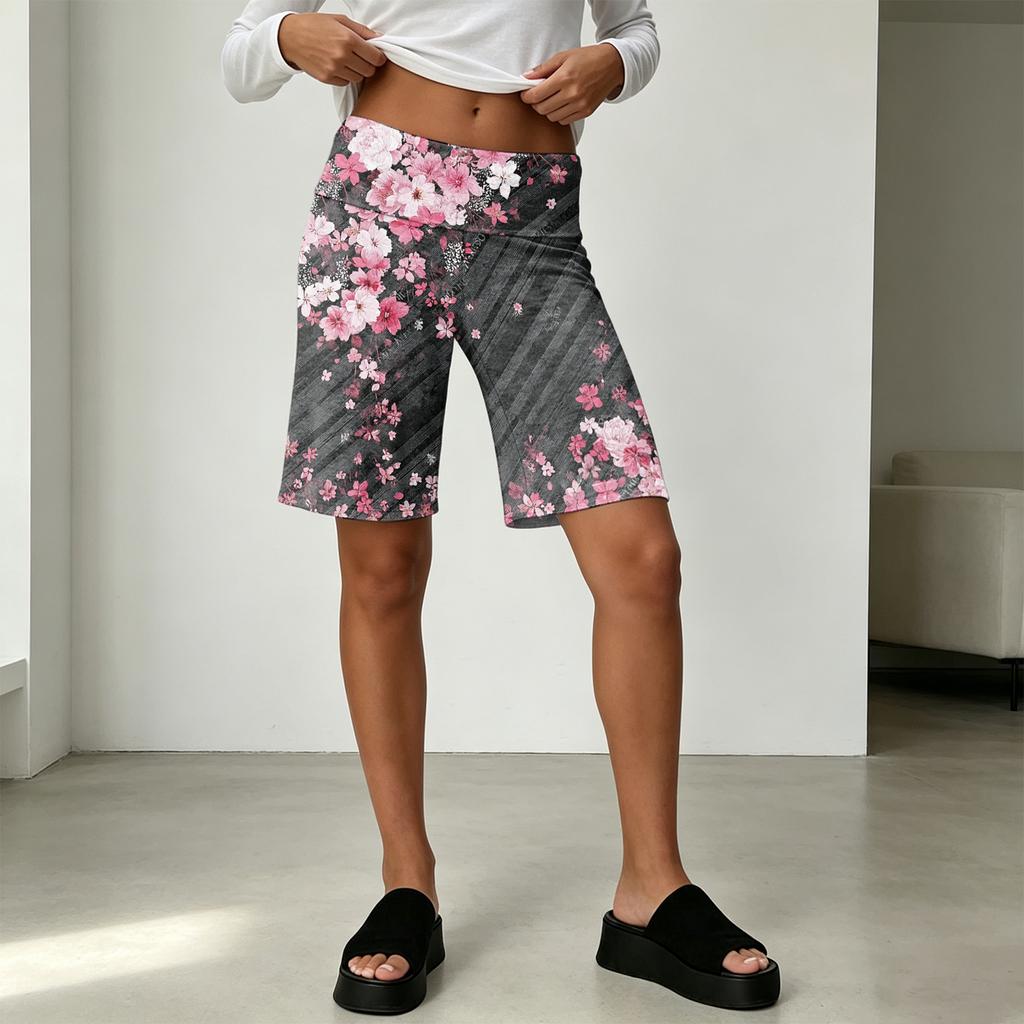 Pantaloncini Bermuda Stampati da Donna Vita Alta Elasticizzati Pantaloni Lounge Casual Vestibilità Larga Lunghezza Ginocchio Da Tirare Pantaloni Estivi