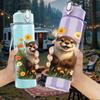 1PC Sunflower Otter Cartoon 750ml Color Plastic Sports Water Bottle Leakproof Flip Straw Lid Suitable for Sports Office Home Use