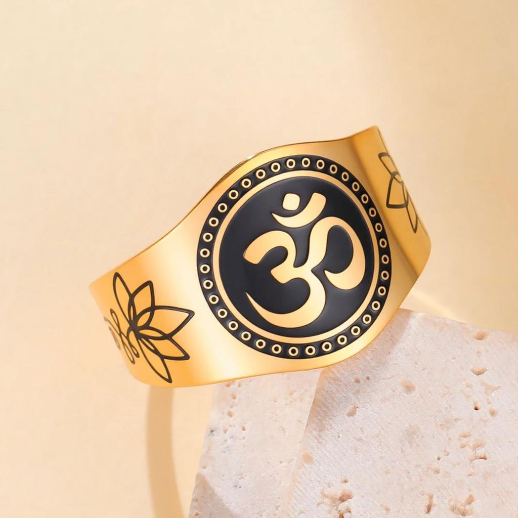 Unalome OM Symbol Prsten Duchovní Mantra Jóga Meditace Nastavitelný Prsten na Prst pro Ženy Muže Nerezová Ocel Šperky Buddhismus