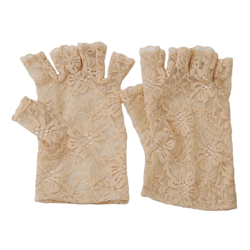 Practical Lace Gloves Women Sun Protection Driving Mittens For Bride Ladies Half Finger Fishnet