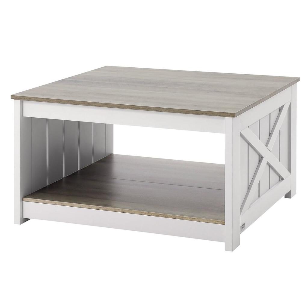 31.5" Farmhouse Coffee Table Square Table with Open Storage Compartment