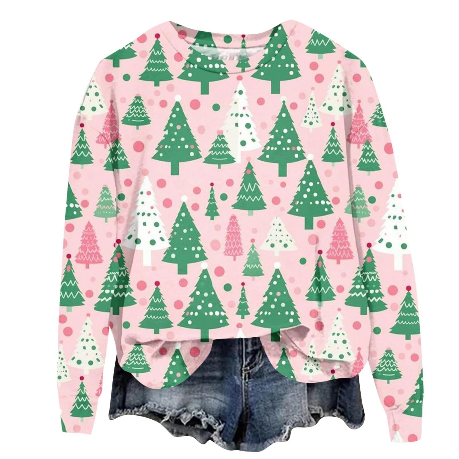 

Женская модная рождественская принтованная толстовка с длинным рукавом и круглым вырезом L розовый