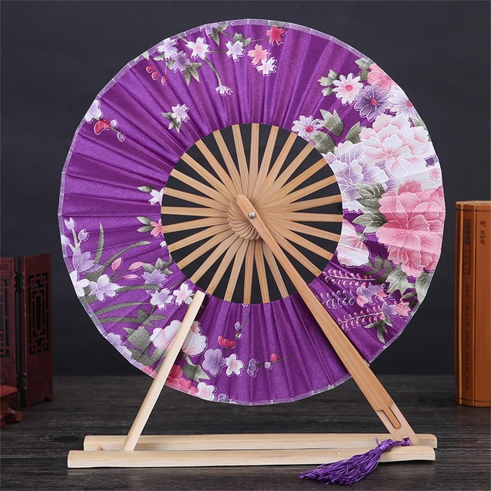 New Japanese Sakura Flower Pocket Folding Hand Fan Round Circle Party Decor Gift Bamboo Windmill Folding Fan Chinese Fans