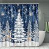 4Pcs Bathroom Shower Curtain Set Elk Christmas Tree Print Bathroom Curtain With 12 Hooks Non Slip Rugs Toilet Cover Mat Bathroom Partition