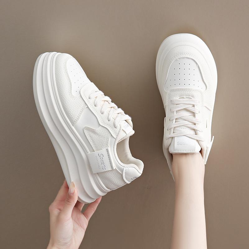 Fashion CRLAYDK Women's Skateboard Sneakers Casual Walking Height Increase Shoes PU Leather Lace Up Platform Ladies Shopping Tennis