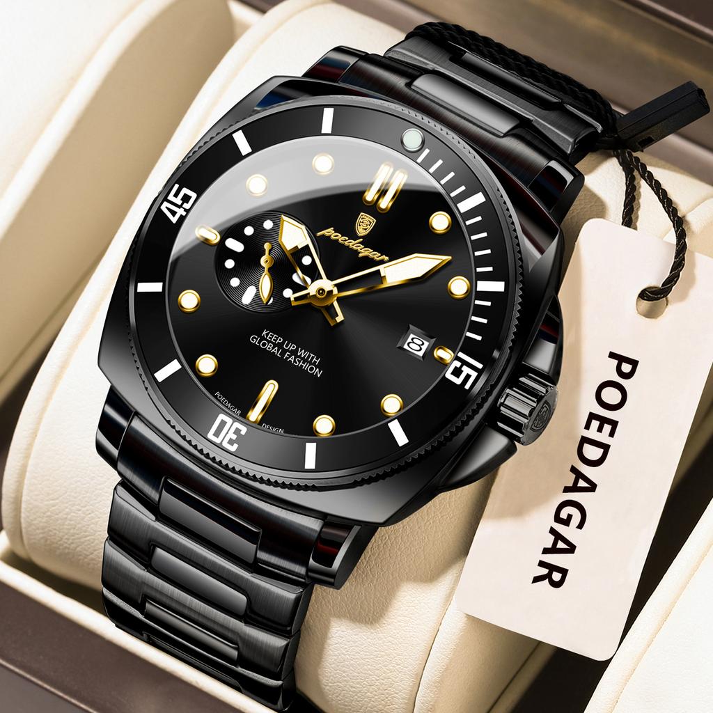 POEDAGAR Fashion Luxury Watch For Men Waterproof Luminous Date Men's Watches Stainless Steel Business Quartz Male Wristwatch