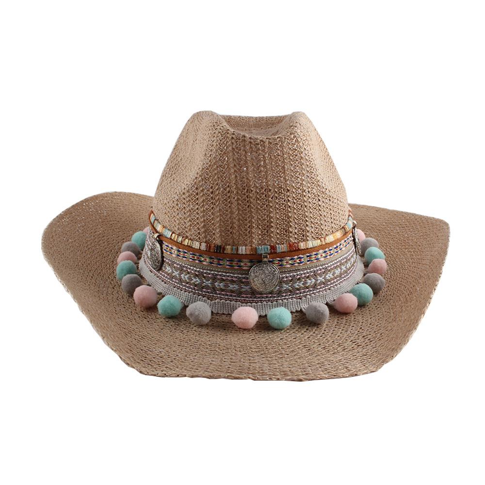 Hot-selling American Western Cowboy Hat Knitted Outdoor Sun Hat Ladies Sunscreen Hat Ethnic Eaves