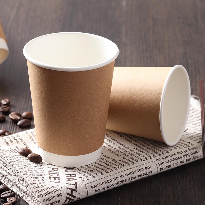 Edo Disposable Paper Cups, Double-Layer Insulated Kraft Paper VIP Reception Office Water Cups Coffee Cups, 280ml*50 Pieces